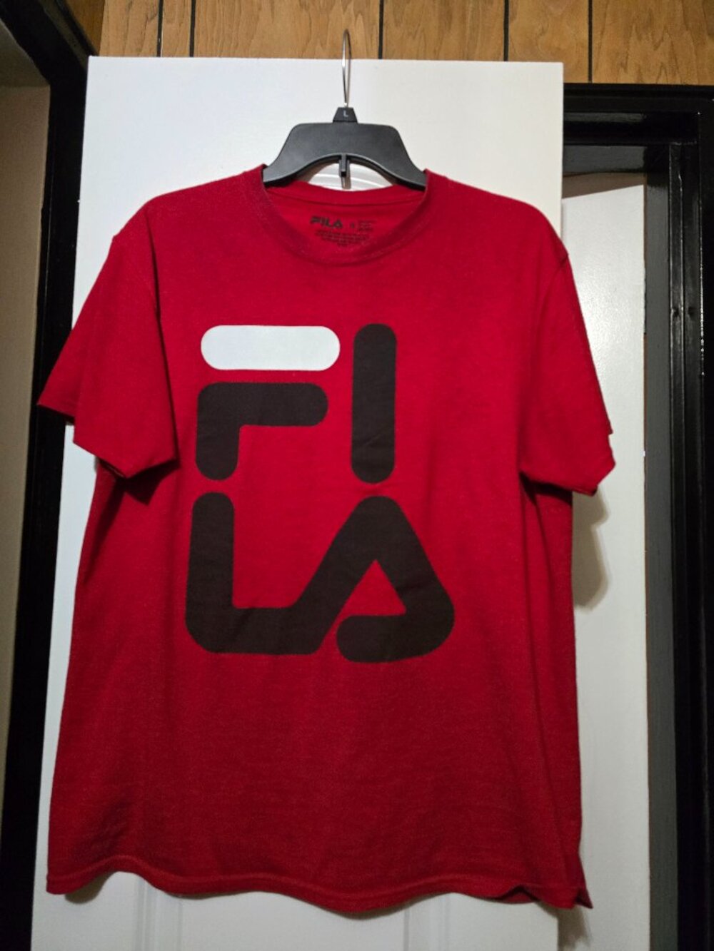 Fila Men's Red Short-Sleeve Logo Tee w Black & White Accents - Size Medium